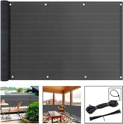 Photo 1 of 3' x 16.4' Balcony Privacy Screen Cover, Windproof Sun Shade UV Protection Privacy Screen Balcony Mesh Net for Patio, Fence, Backyard, Porch - Includes Rope, Zip Ties (3' x 16.4', Gray) PACKAGUNG MAY VARY