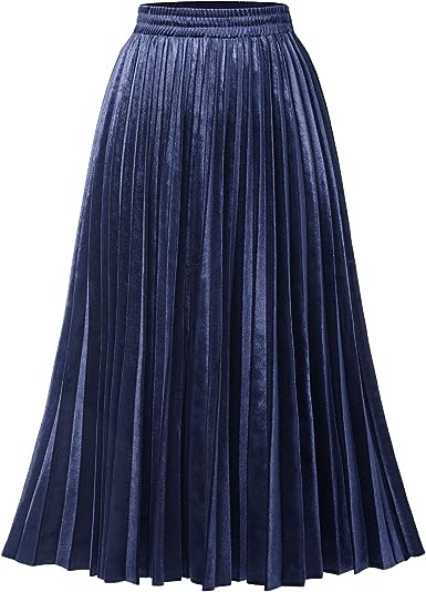 Photo 1 of DRESSTELLS Pleated Midi Skirts for Women Midi Long Chiffon High Waisted A Line Skirts Shirring Swing Skirt with Lining xl