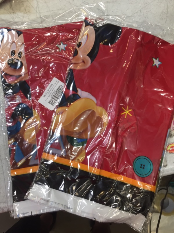 Photo 1 of 4pcs Cartoon Mouse Tablecloth, Cute Mouse Table Cover Disposable Plastic Birthday Decorations for Cartoon Mouse Party Tablecloths Supplies Red