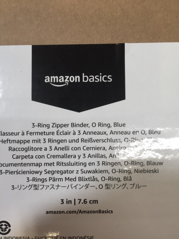 Photo 3 of Amazon Basics 3-Ring Binder with Zipper - O-Ring, 3 Inch, Blue Blue O Ring Binder