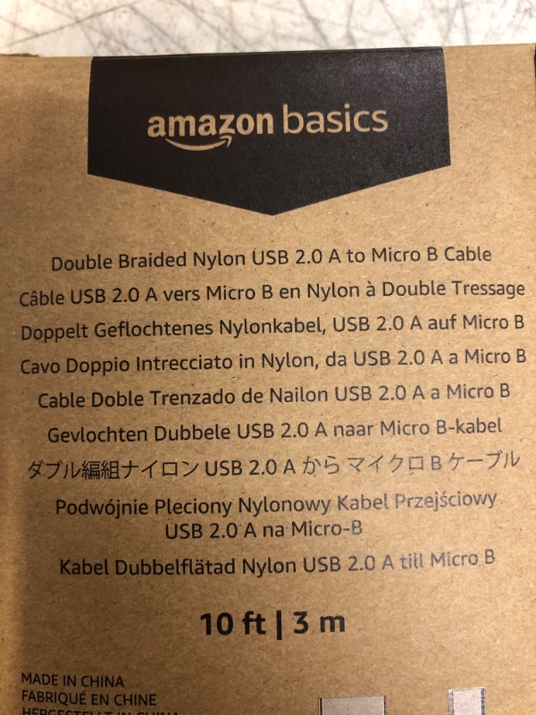 Photo 3 of Amazon Basics Micro USB to USB-A 2.0 Cable, Nylon Braided Cord, 480Mbps Transfer Speed, Gold-Plated, 10 Foot, Dark Gray Dark Grey 10 Feet