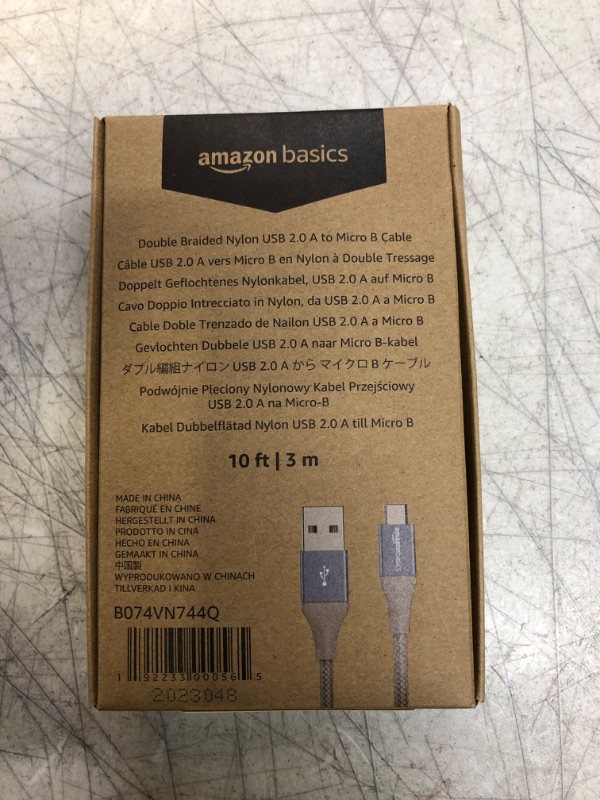 Photo 4 of Amazon Basics Micro USB to USB-A 2.0 Cable, Nylon Braided Cord, 480Mbps Transfer Speed, Gold-Plated, 10 Foot, Dark Gray Dark Grey 10 Feet