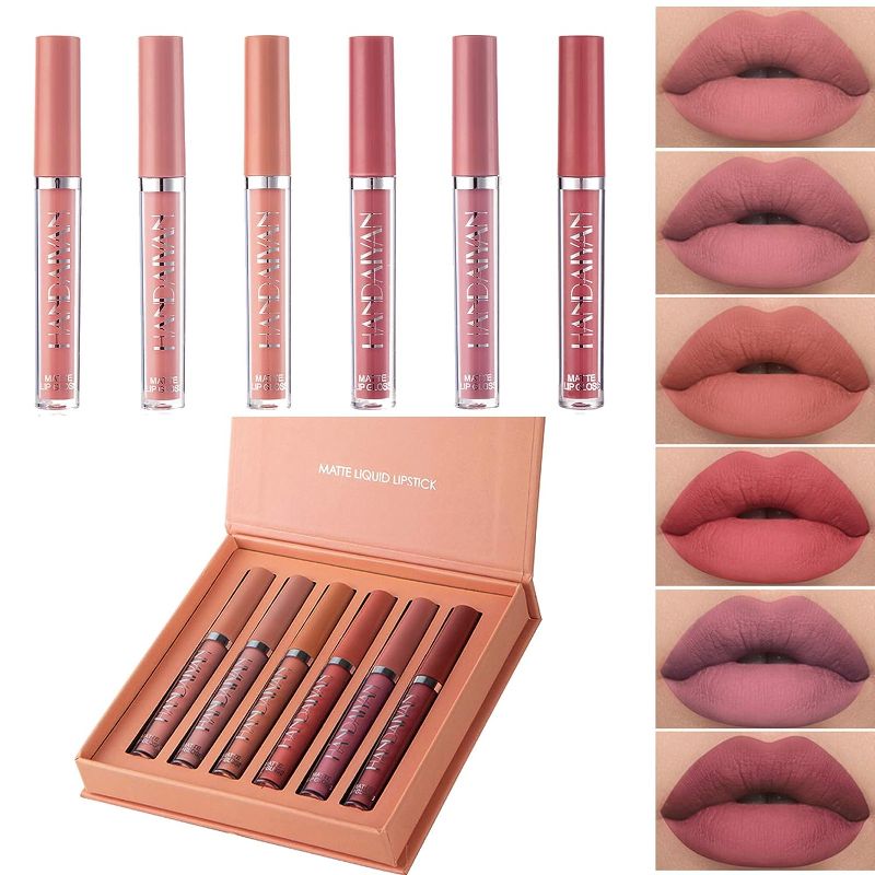 Photo 1 of 6Pcs Matte Lipstick Set Liquid Lip Gloss Velvety Not Fade Long Lasting and Waterproof Long Last Makeup Set Non-Stick Matte Finish (B)