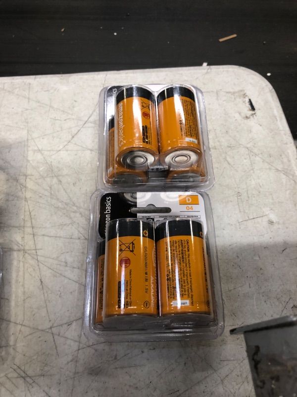 Photo 1 of Amazon Basics 4 Pcs D Cell All-Purpose Alkaline Batteries, Easy to Open Value Pack 4 D Batteries 4 pack 