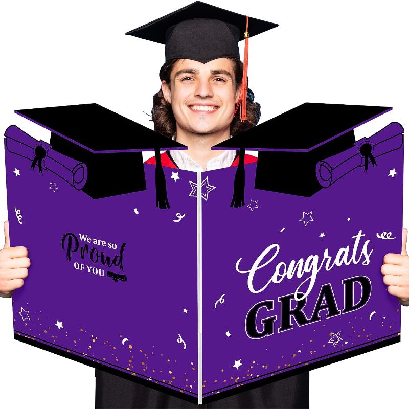 Photo 1 of Jumbo Graduation Card Graduation Guest Book 2023 Graduation Party Decorations Class of 2023 Big Giant Graduation Card for College High School Graduation Party Supplies, 24.8 x 16 Inches (Purple)
