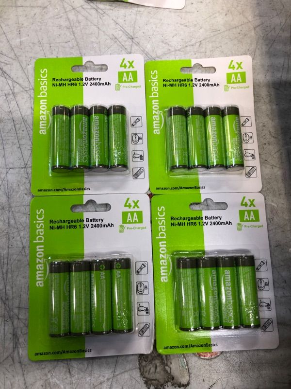 Photo 2 of Amazon Basics  Rechargeable AA NiMH High-Capacity Batteries, 2400 mAh, Recharge up to 400x Times, Pre-Charged 4 Count (Pack of 4)