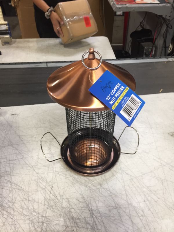 Photo 3 of 12 inch Copper Finish Heavy Duty Mesh Metal 3 Lb. Secure Cap Cover Nut Bird Feeder Copper Tone