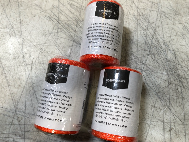 Photo 2 of 3 PCS Amazon Basics Braided Mason Twine, Moisture, Oil, Acid Resistant - #18 x 500 Foot (1.5mm x 150m), Orange