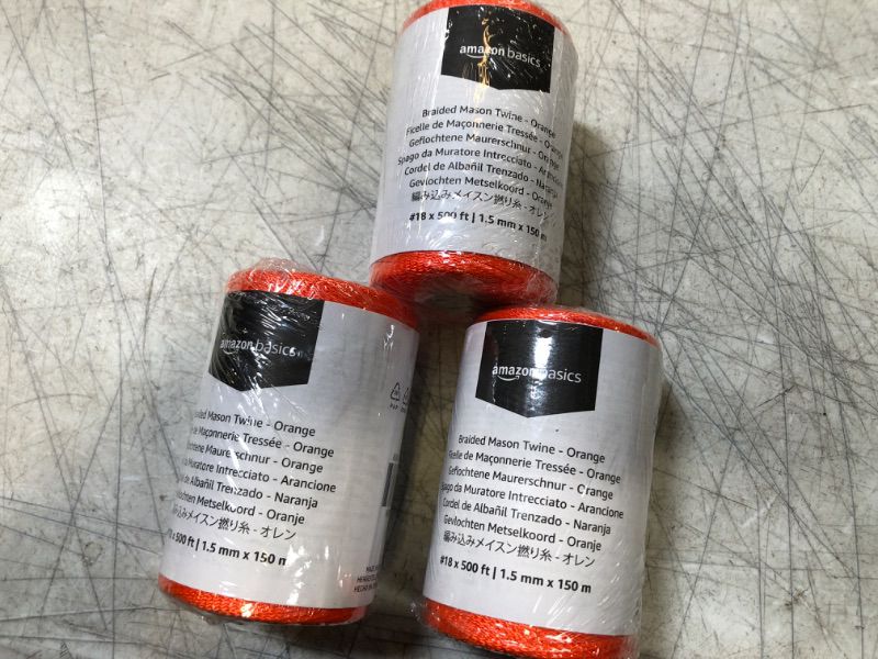 Photo 1 of 3 PCS Amazon Basics Braided Mason Twine, Moisture, Oil, Acid Resistant - #18 x 500 Foot (1.5mm x 150m), Orange