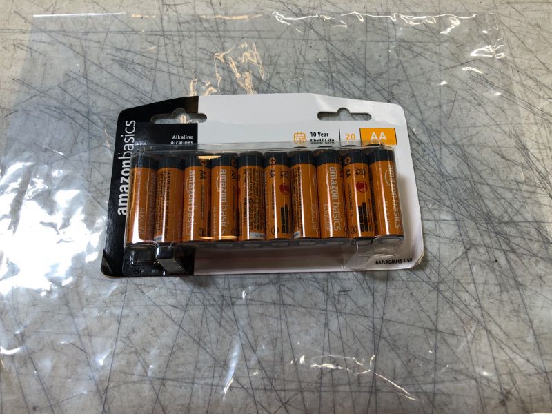 Photo 1 of Amazon Basics 20 Pack AA Alkaline Batteries - Blister Packaging 20 Count (Pack of 1)