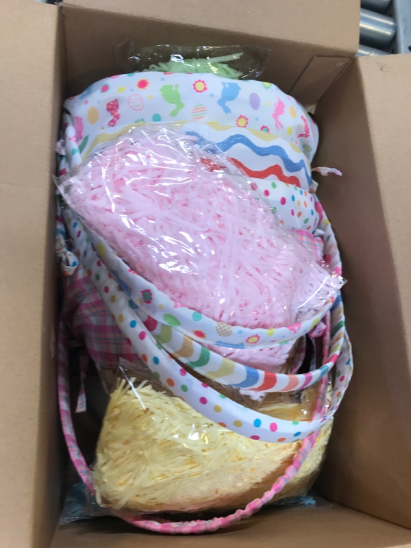 Photo 1 of 4 Pcs Easter Basket Picnic Basket Woven Basket with Handle Wooden Cute Baskets for Wood Basket Picnic Hamper Easter Eggs and Candy Basket with 4 Bags Lafite Grass 4 Pcs Rabbit Wood Chips (Pattern)
