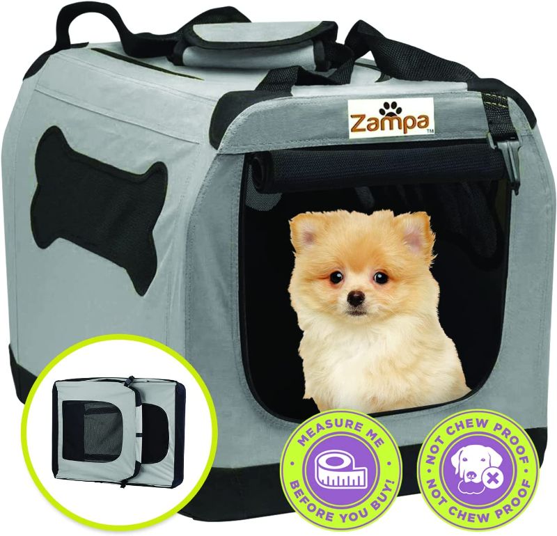 Photo 1 of Zampa Dog Carrier Crate for Extra Small Dogs 19.5“x13.5”x13.5” | Portable Cat Carrier | Pet Travel Collapsible & Foldable | Puppy Crates for Car, Outdoor & Indoor + Carrying Case
