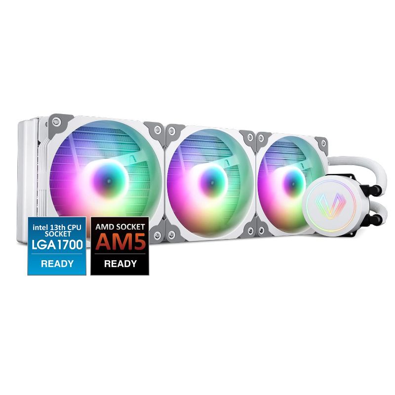 Photo 1 of V360 White 360mm CPU Water Liquid Cooler AMD/Intel LGA1200 Ready All-in-One Cooling System w/Controller 3X 120mm ARGB Motherboard Sync Fans High Efficiency 360mm Radiator
