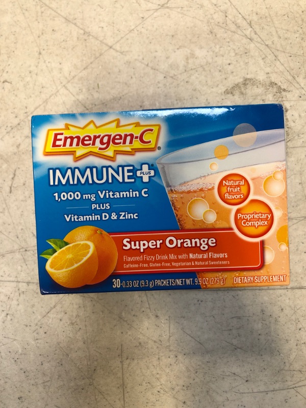 Photo 2 of Emergen-C Immune+ 1000mg Vitamin C Powder, with Vitamin D, Zinc, Antioxidants and Electrolytes for Immunity, Immune Support Dietary Supplement, Super Orange Flavor - 30 Count/1 Month Supply Orange 0.33 Ounce - 12/2024