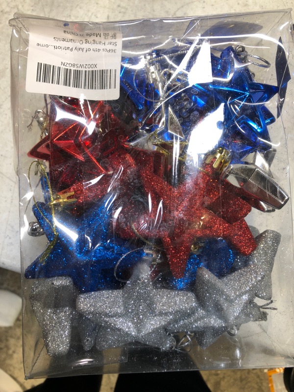 Photo 2 of 4th of July Patriotic Star Ornaments-36 Pack Christmas Hanging Ball Decorations, Patriotic Star Shaped Decoration for Home Decor Party Indoor & Outdoor (Red, Silver, Blue) Star 36pcs