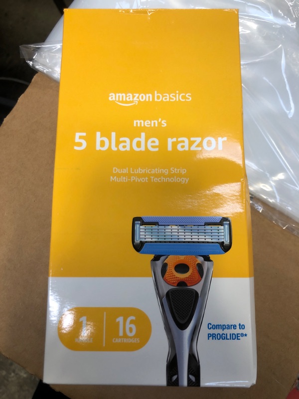 Photo 2 of Amazon Basics 5-Blade MotionSphere Razor for Men with Dual Lubrication and Precision Trimmer, Handle & 16 Cartridges (Cartridges fit Amazon Basics Razor Handles only) (Previously Solimo) Handle + 16 Refills (Razor)