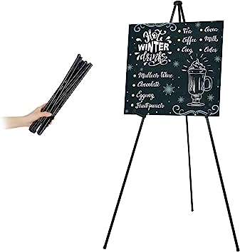 Photo 1 of 63" Tall Display Easel, Folding Instant Poster Easel, Black Steel Metal Telescoping Art Easel for Display Show, Easy Assembly with Carrying Bag (Black, 1Pack)