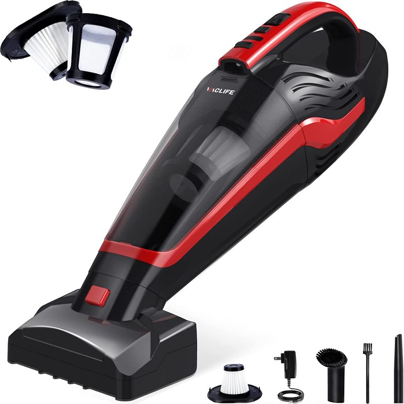 Photo 1 of VacLife Handheld Vacuum for Pet Hair - Hand Car Vacuum Cordless Rechargeable, Well-Equipped Hand Held Vacuum with Reusable Filter & LED Light, Powerful Stair Vacuum with Motorized Brush, Red (VL726)