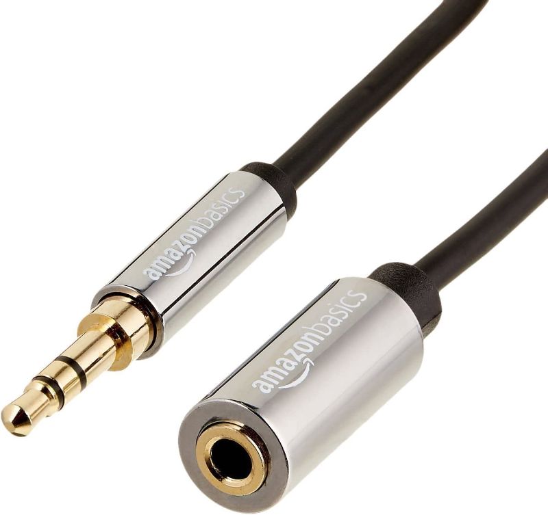 Photo 1 of Amazon Basics 3.5mm Aux Jack Audio Extension Cable, Male to Female, Adapter for Headphone or Smartphone, 6 Foot, Black
