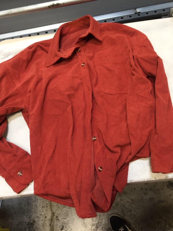Photo 1 of Dokotoo Womens Corduroy Button Down Shirts Boyfriend Long Sleeve Oversized Blouses Tops ------- NEEDS CLEANING ------ BURNT ORANGE

