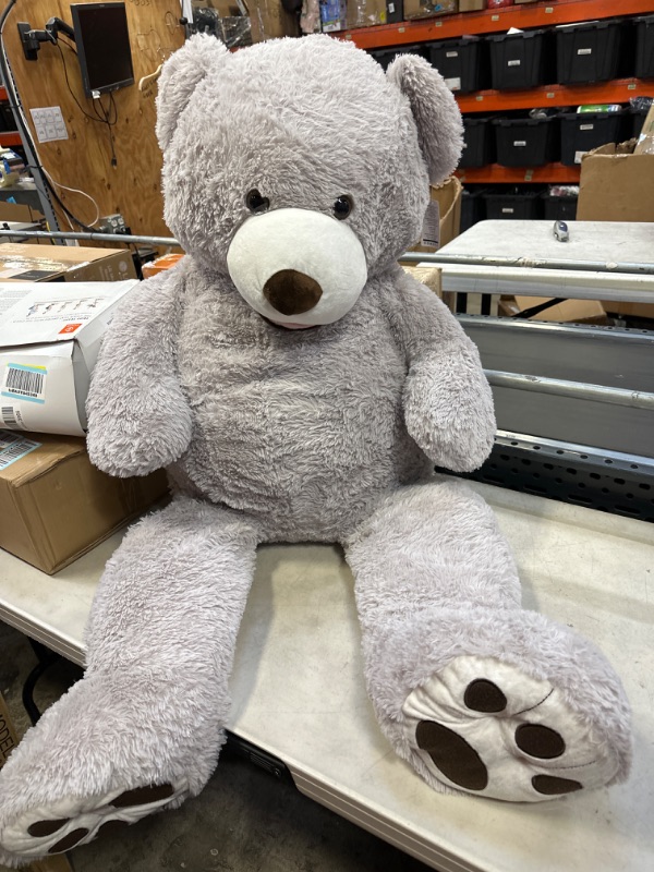 Photo 2 of Giant Teddy Bear Stuffed Animals Plush Smile Bear with Footprints for Kids and Girlfriend 39 Inch Gray