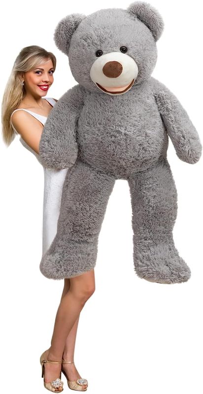 Photo 1 of Giant Teddy Bear Stuffed Animals Plush Smile Bear with Footprints for Kids and Girlfriend 39 Inch Gray