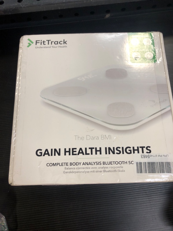 Photo 3 of FitTrack Dara Smart BMI Digital Scale - Measure Weight and Body Fat - Most Accurate Bluetooth Glass Bathroom Scale (White)