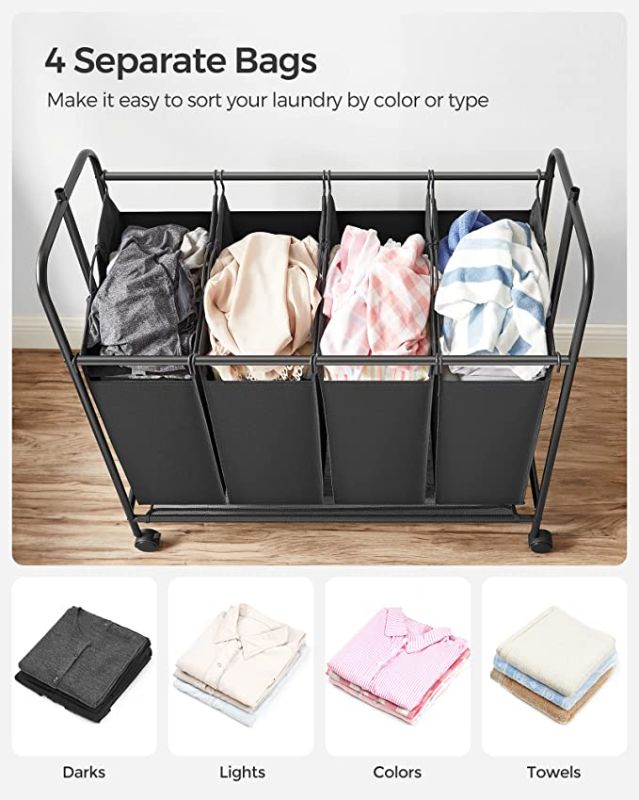 Photo 1 of  4-Section Laundry Sorter, Rolling Laundry Cart