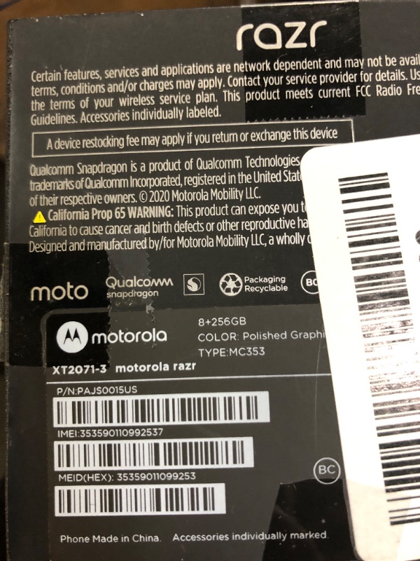 Photo 7 of Motorola Razr 5G | Unlocked | Made for US | 8/256GB | 48MP Camera | 2020 | Polished Graphite