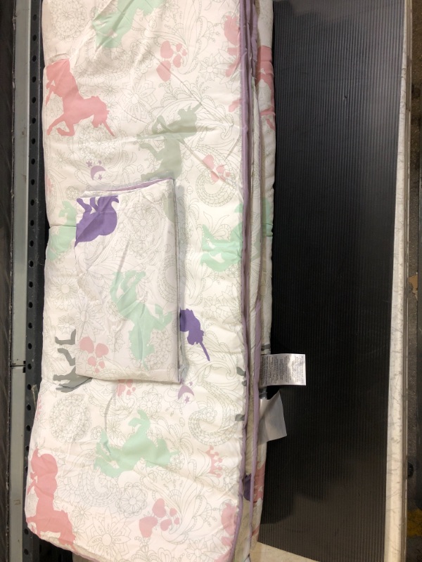 Photo 2 of Amazon Basics Kids Bed-in-a-Bag Microfiber Bedding Set, Easy Care, Twin, Purple Unicorns - Set of 2 Pieces Purple Unicorns Twin Bedding Set