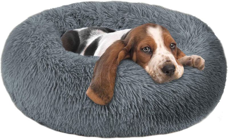 Photo 1 of OQQ Cuddler Dog Bed | Soft Faux Fur Surface Material | Donut Pillow Bed, Machine Washable | Non-Slip Bottom | Delicate Edge
