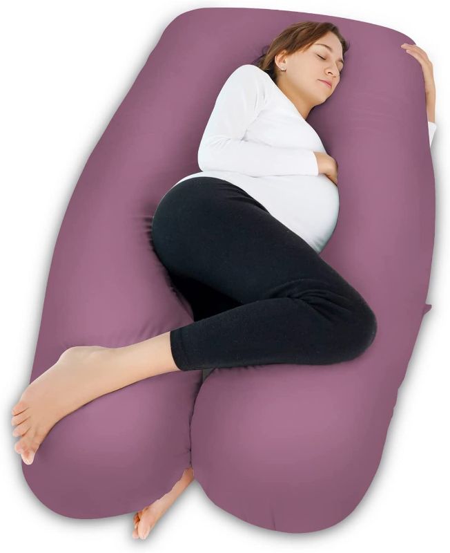 Photo 1 of Meiz Pregnancy Pillow,Cooling Silky Pregnancy Pillows for Sleeping,Full Body Maternity Pillow for Pregnant Woman with Cooling Silky Jersey Cover,Dark Purple. MINOR FABRIC SNAGS (SEE PHOTOS) 