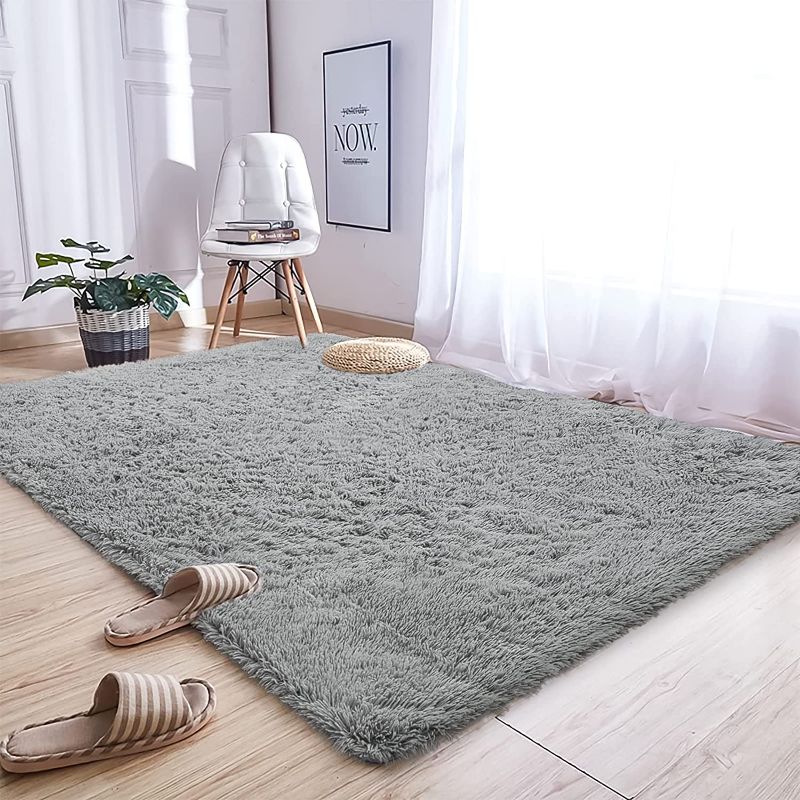 Photo 1 of  Indoor Shaggy Plush Area Rug for Boys Girls Kids Baby College Dorm Living Room Home Decor Floor Carpet, Grey