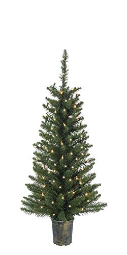 Photo 1 of 3.5 Foot Lighted Artificial Colorado Spruce Topiary Tree, Battery Operated with Timer, Indoor Outdoor Potted Tree
