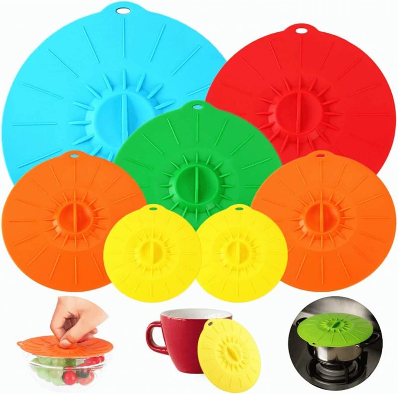 Photo 1 of 7 Pack Silicone Lids, Microwave Splatter Cover, 5 Sizes Reusable Heat Resistant Food Suction Lids fits Cups, Bowls, Plates, Pots, Pans, Skillets, Stove Top, Oven, Fridge BPA Free, Mothers Day Gifts
