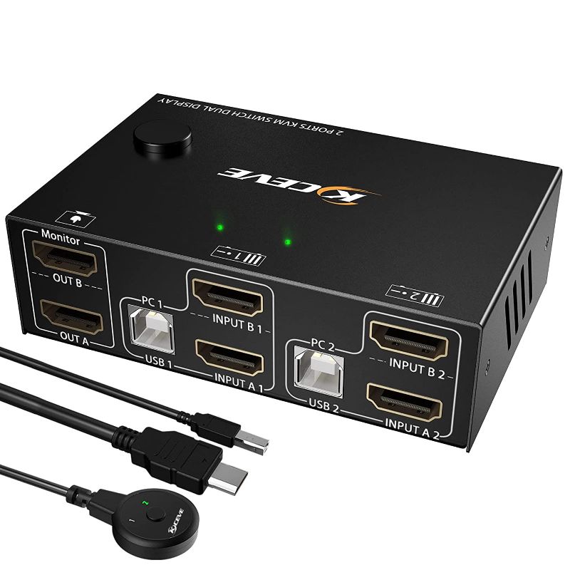 Photo 1 of Dual Monitor KVM Switch HDMI 2 Port 4K@30Hz,MLEEDA USB HDMI Extended Display Switcher for 2 Computers Share 2 Monitors and 4 USB 2.0 Hub,Desktop Controller and USB HDMI Cables Included
