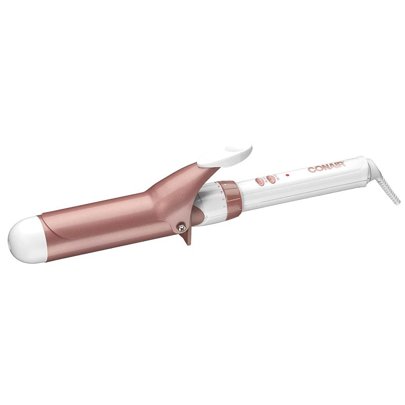 Photo 1 of Conair Double Ceramic 1 1/2-Inch Curling Iron, 1 ½ inch barrel produces soft waves – for use on medium and long hair, White/Rose Gold
