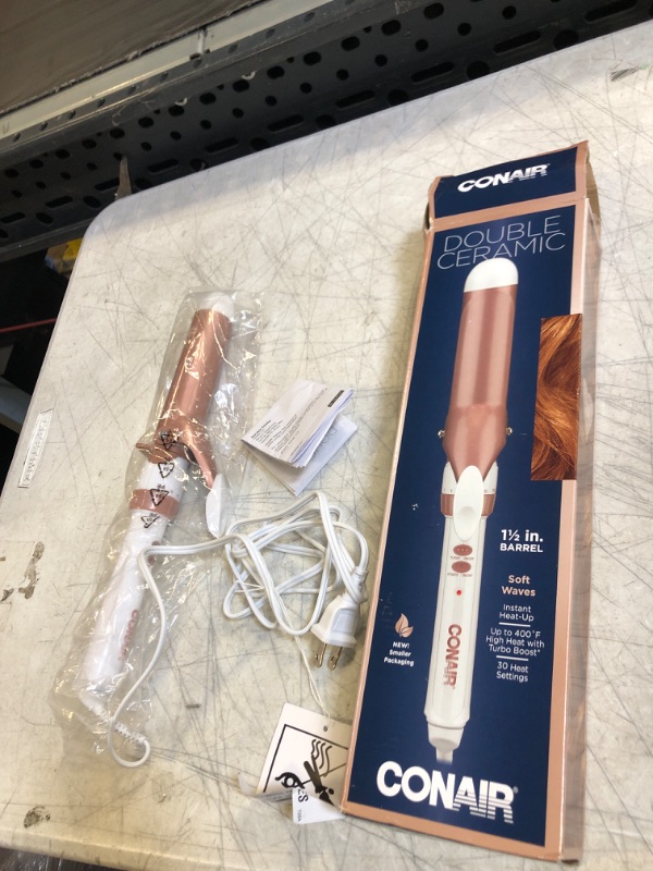 Photo 2 of Conair Double Ceramic 1 1/2-Inch Curling Iron, 1 ½ inch barrel produces soft waves – for use on medium and long hair, White/Rose Gold
