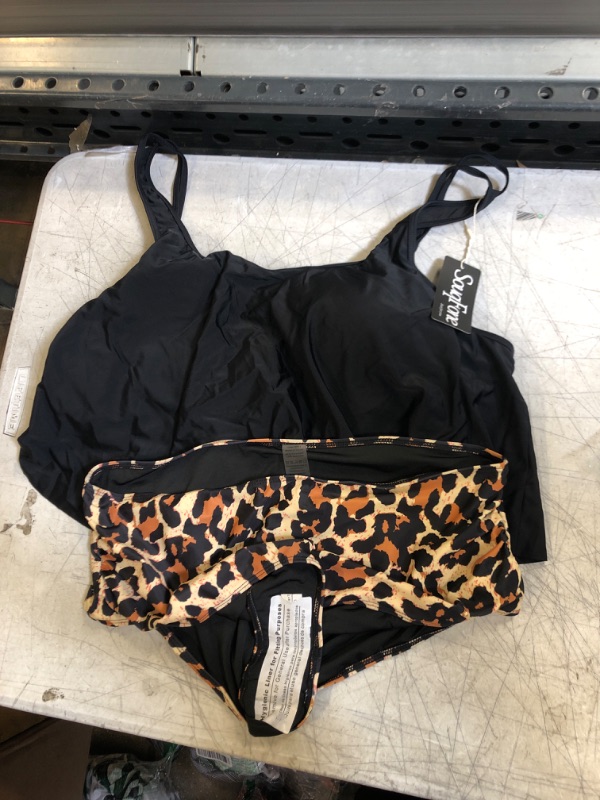 Photo 1 of 2XL TWO PIECE BATHING SUIT BLACK AND CHEETAH PRINT 