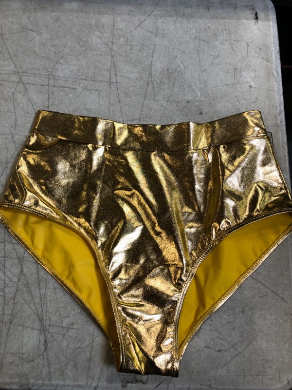 Photo 3 of Kepblom Metallic High Waisted Booty Shorts Women's Shiny Cheeky Dance Festival Rave Bottoms Small Gold