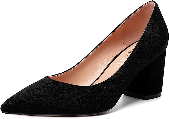 Photo 1 of  Womens Suede Block Solid Pointed Toe Formal Slip On Office Chunky Mid Heel Pumps Shoes 2.5 Inch  SIZE 10