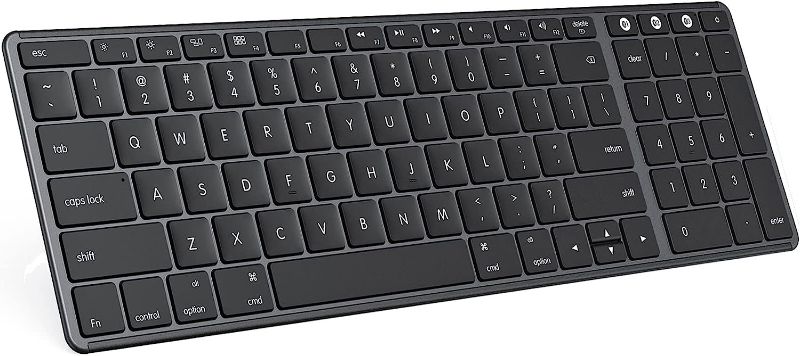 Photo 1 of seenda Wireless Keyboard Compatible for Mac, Stainless Steel Bluetooth Keyboard Rechargeable Multi-Device Quiet Full Size with Number Pad, Silent Buetooth Keyboard for Mac, iPad OS, iOS, Gray
