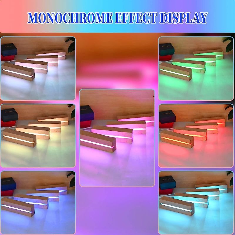 Photo 2 of EATAKWARD 6 Pcs 5.9" Wood Rectangle Light Display Pedestal, Wooden LED Display Base Dimmable Colorful Lights Lamp Stand with USB Cable for Acrylic, Crystal, Night Light, Glass Resin Art
