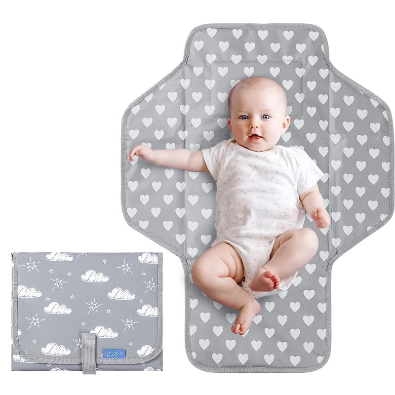 Photo 1 of Baby Portable Changing Pad Travel - Waterproof Compact Diaper Changing Mat with Built-in Pillow - Lightweight & Foldable Changing Station, Newborn Shower Gifts

