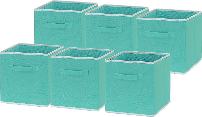 Photo 1 of 6 Pack - SimpleHouseware Foldable Cloth Storage Cube Basket Bins Organizer, Turquoise (11" H x 10.75" W x 10.75" D)
