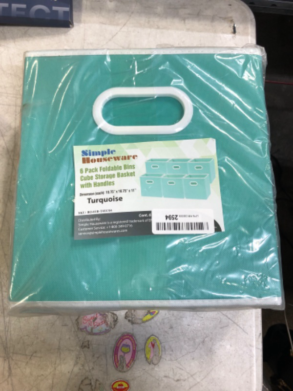 Photo 2 of 6 Pack - SimpleHouseware Foldable Cloth Storage Cube Basket Bins Organizer, Turquoise (11" H x 10.75" W x 10.75" D)
