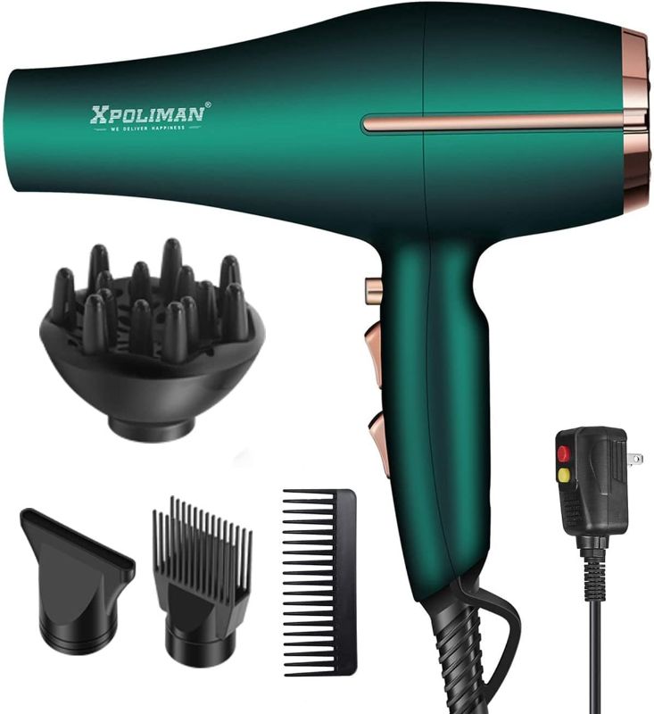 Photo 1 of Pro Ionic Salon Hair Dryer,Xpoliman Hair Blow Dryer,Powerful 2000 Watt with AC Motor,Quick Drying Salon Hairdryers with Diffuser Fast Drying Blow Dryer Lightweight Best Soft Touch Body -Green & Gold
