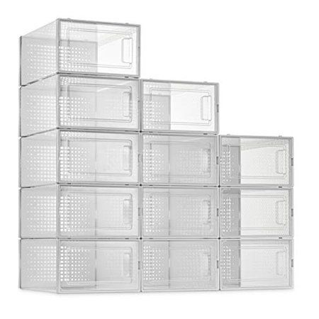 Photo 1 of 12 Pack Shoe Storage Boxes, Clear Plastic Stackable Shoe Organizer Bins, Drawer Type Front Opening Shoe Holder Containers
