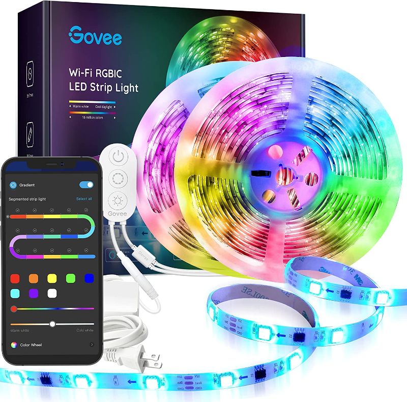 Photo 1 of Govee 32.8ft RGBIC LED Strip Lights, WiFi Color Changing LED Lights Segmented Control, Work with Alexa and Google Assistant, Music LED Lights for Bedroom, Kitchen, Party, 2x16.4ft
