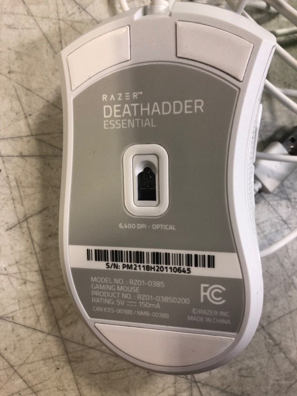 Photo 1 of Razer DeathAdder Essential Gaming Mouse: 6400 DPI Optical Sensor - 5 Programmable Buttons - Mechanical Switches - Rubber Side Grips - Mercury White